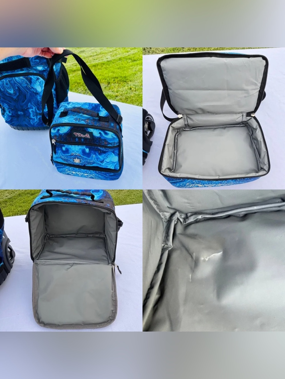 Rolling Backpack Lunch Bag Set Blue Wave Wheeled Laptop School Travel 19" Unisex - Picture 11 of 14